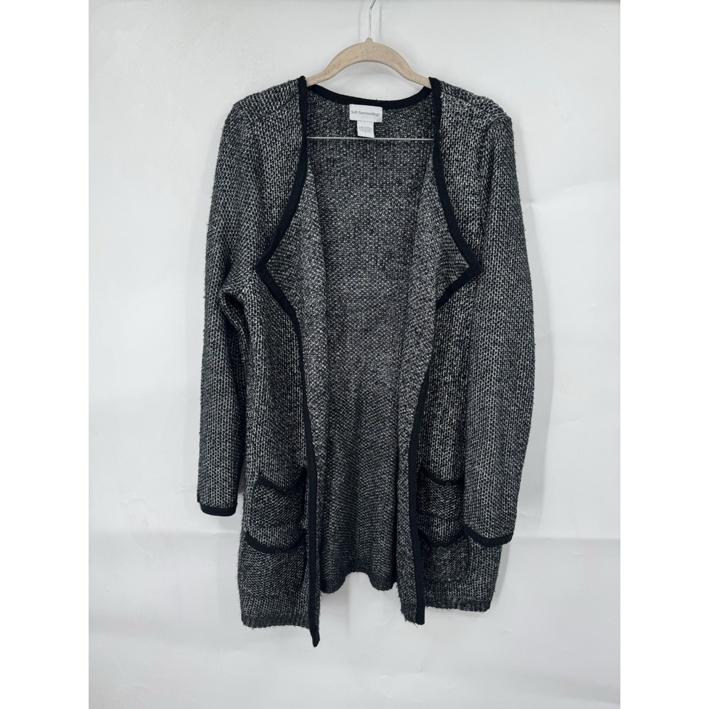 Soft Surroundings Women Sz Large Gray‎ Black Cardigan Open Front Twee Indie